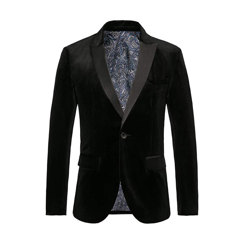 Men's tailored velvet tuxedo jacket with satin lapels and single-button closure Mune Fashion