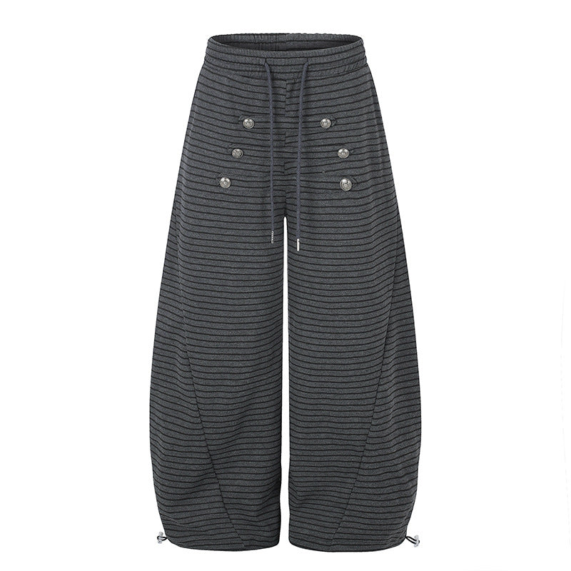Women's Wide Palazzo Culotte Sweatpants with Drawstring Waistband and Decorative Button Placket Mune Fashion