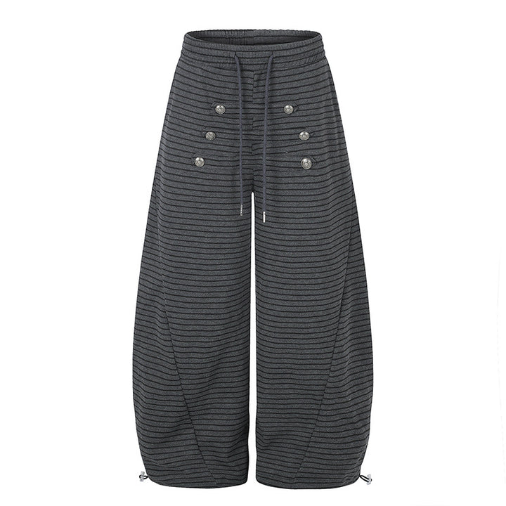 Women's Wide Palazzo Culotte Sweatpants with Drawstring Waistband and Decorative Button Placket Mune Fashion