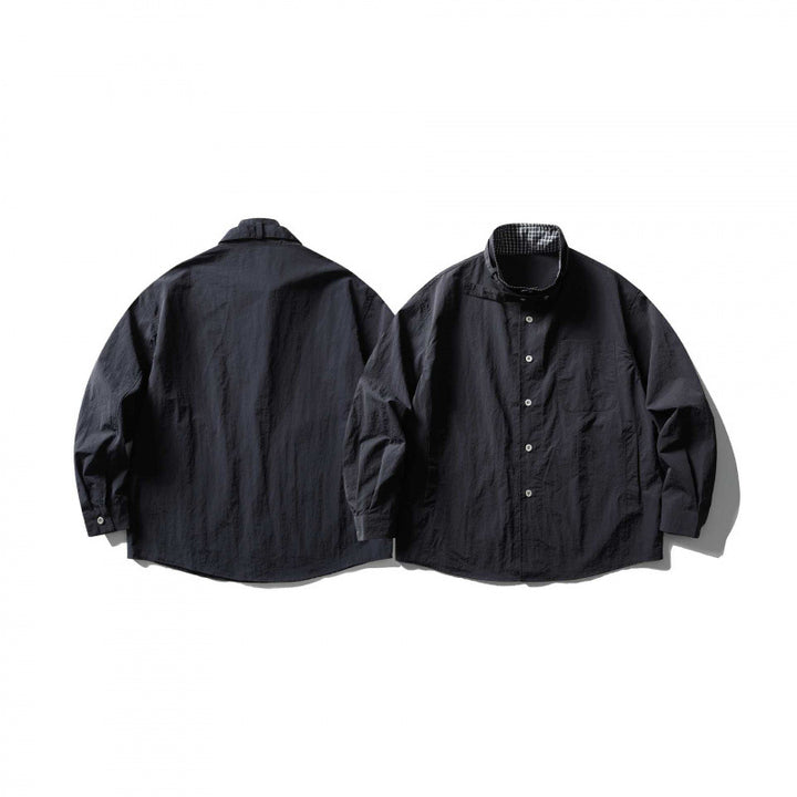 Unisex Wide Crinkle Shirt with High Standing Collar and Concealed Button Placket Mune Fashion