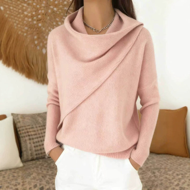 Women's Asymmetric Chunky Knit Sweater with Shawl Collar Mune Fashion