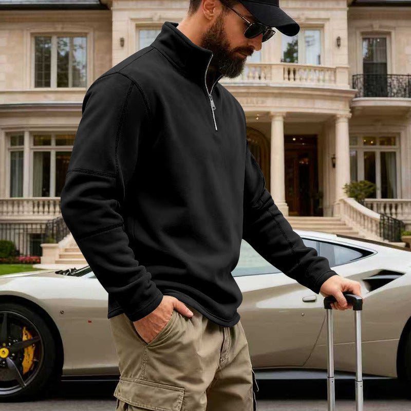 Men's half-zip sweatshirt with stand-up collar and prominent seam details Mune Fashion