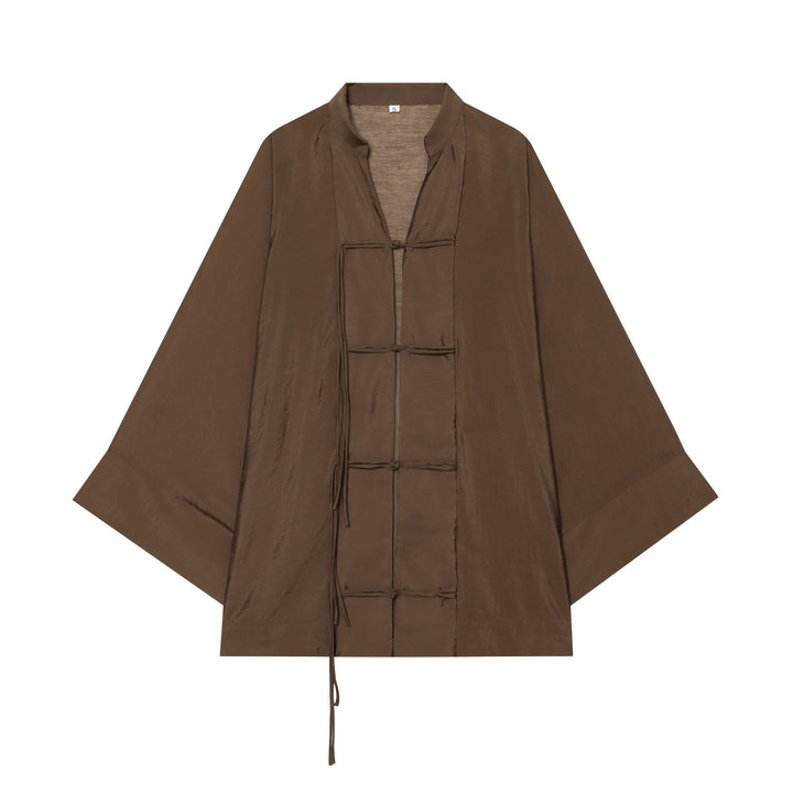 Women's Kimono-Cape Jacket with Chinese Button Closure and Long Tassels Mune Fashion