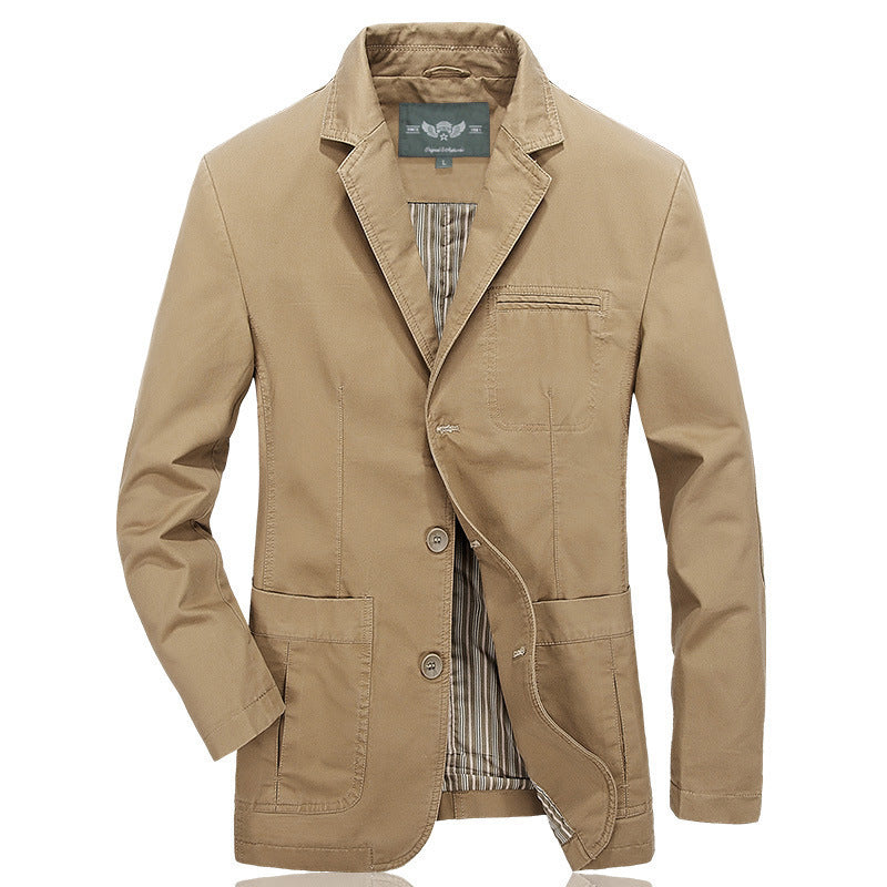 Men's Casual Canvas Blazer with Patch Pockets and Striped Lining Mune Fashion