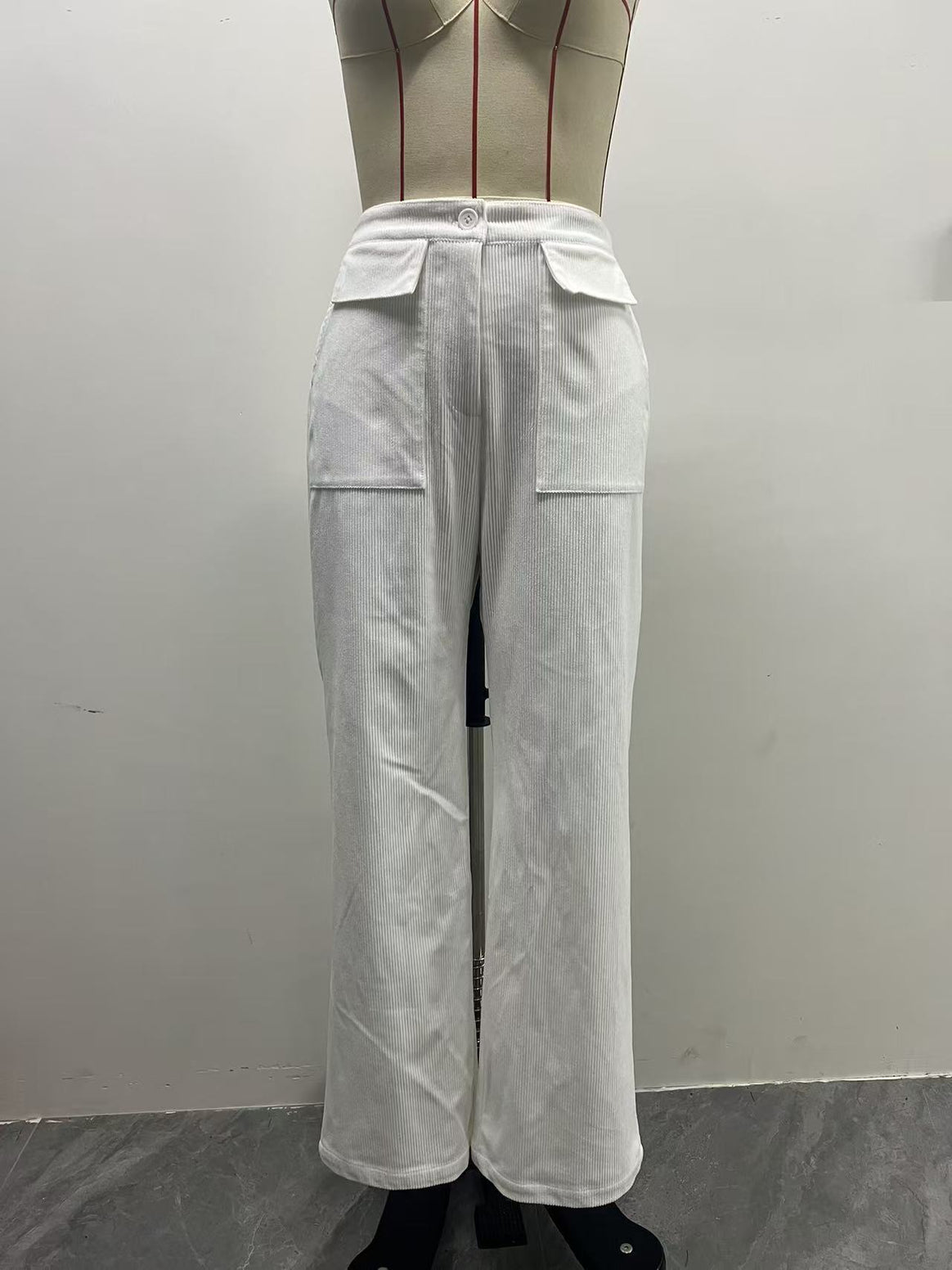 Women's Wide Cord Palazzo Pants with High Waist and Flap Pockets Mune Fashion