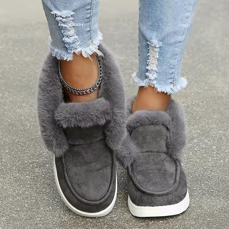 Women Padded Short Boot Slippers with Faux Fur Trim and Light Rubber Sole Mune Fashion