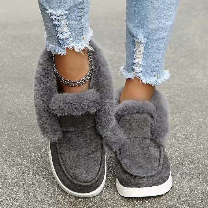 Women Padded Short Boot Slippers with Faux Fur Trim and Light Rubber Sole Mune Fashion