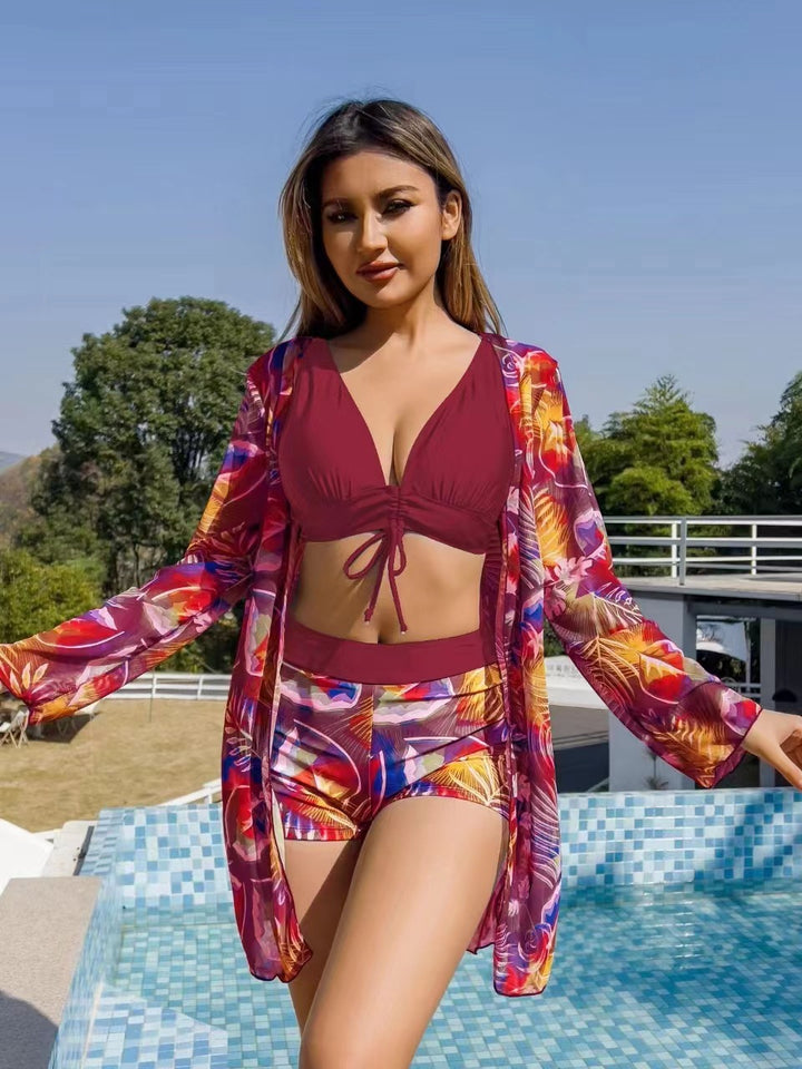 Ladies bikini set with floral wrap top and comfortable shorts Mune Fashion