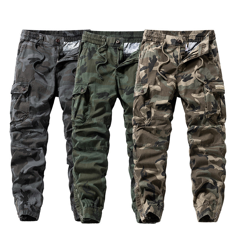 Men's Tactical Cargo Jogging Pants in Camouflage Military Look with Drawstring Waistband, Knee Panels, and Multi-Pockets Mune Fashion