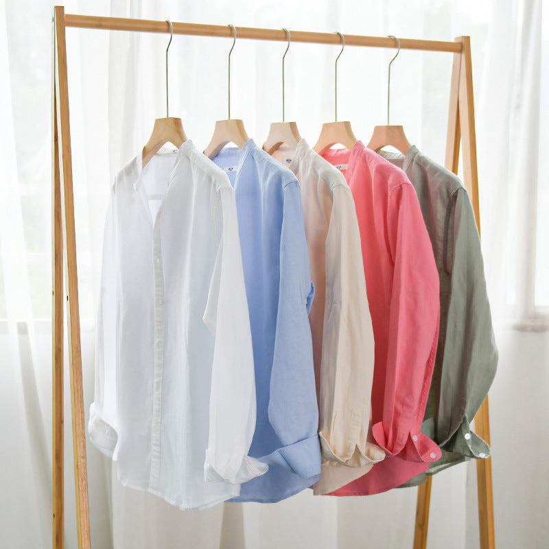 Men's Lightweight Linen Blend Stand Collar Shirt in Relaxed Fit with Full Button Placket Mune Fashion