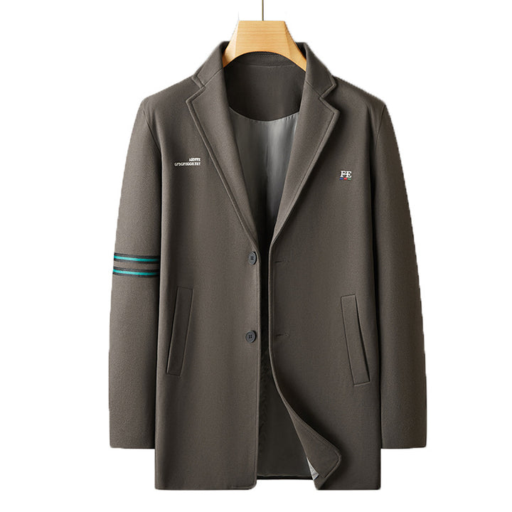 Men's Casual Wool Blend Transitional Coat with Lapel, Two-Button Closure and Striped Sleeve Detail Mune Fashion