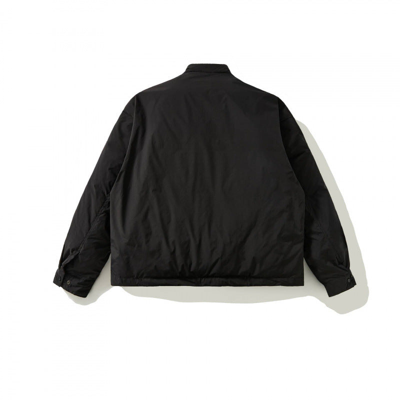 Unisex Boxy padded short jacket with stand-up collar and concealed snap button placket Mune Fashion