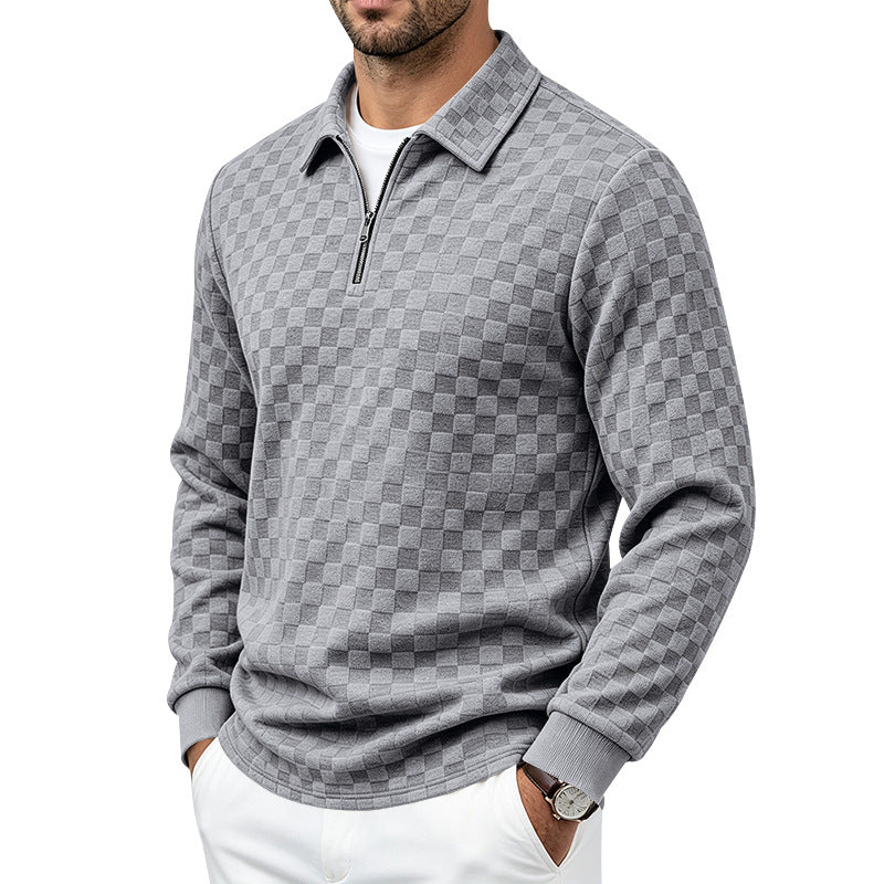 Men's textured knit sweater with troyer collar and half zip Mune Fashion