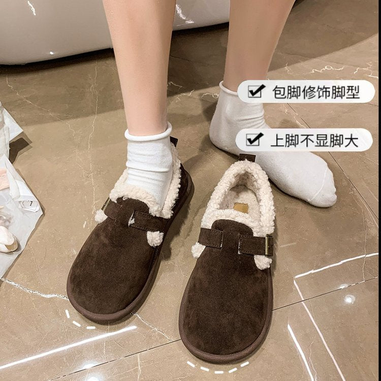 Women Lined Suede-Look Slippers-Mules with Teddy Lining and Adjustable Strap Mune Fashion