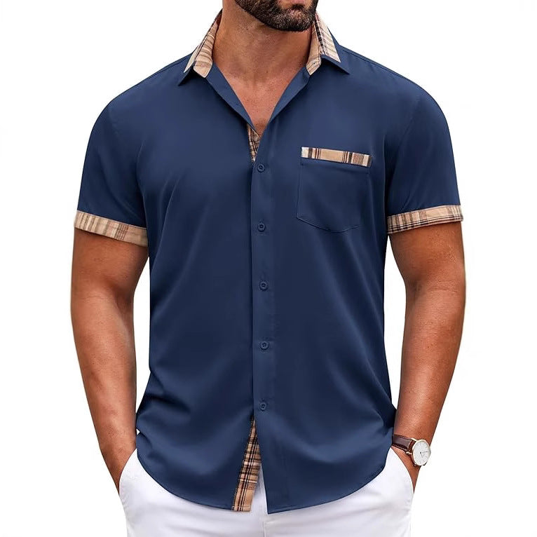 Men's Short-Sleeve Shirt with Classic Check Pattern and Modern Cut Mune