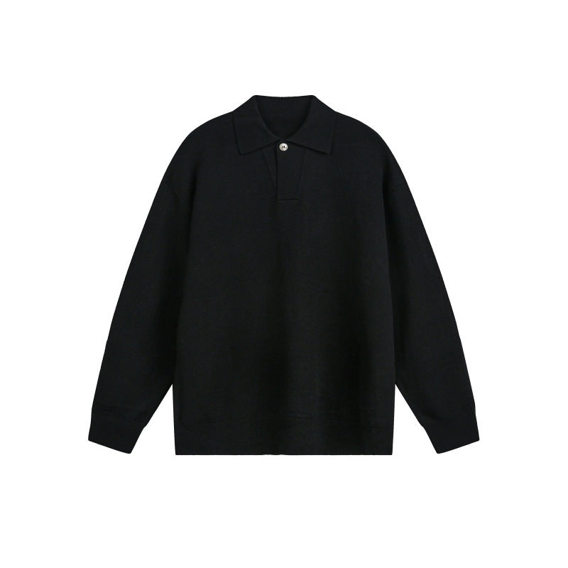 Men's Loose Knit Polo Sweater with Button Placket and Oversize Cut Mune Fashion