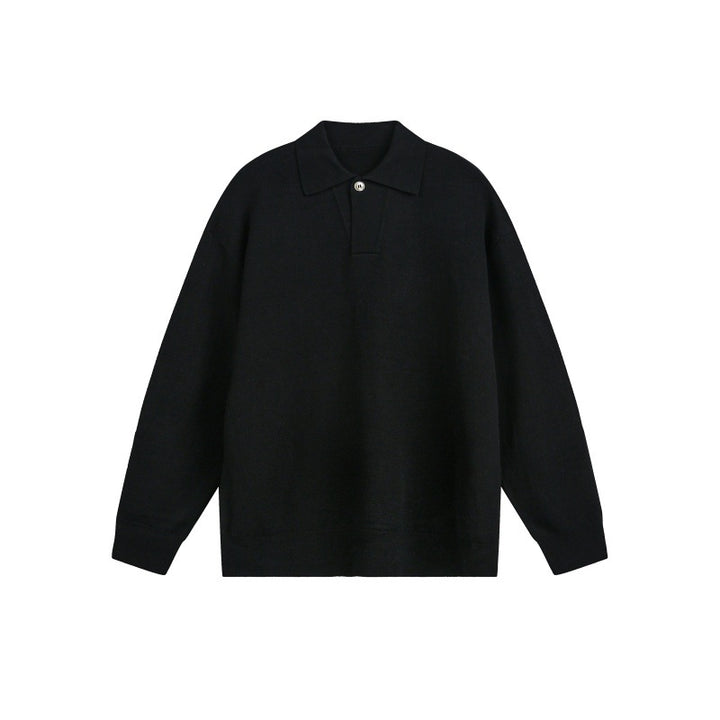 Men's Loose Knit Polo Sweater with Button Placket and Oversize Cut Mune Fashion