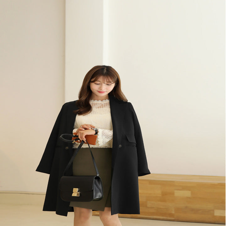 Women's Knee-Length Single-Breasted Wool Blend Long Coat in Minimalist Tailoring Mune Fashion