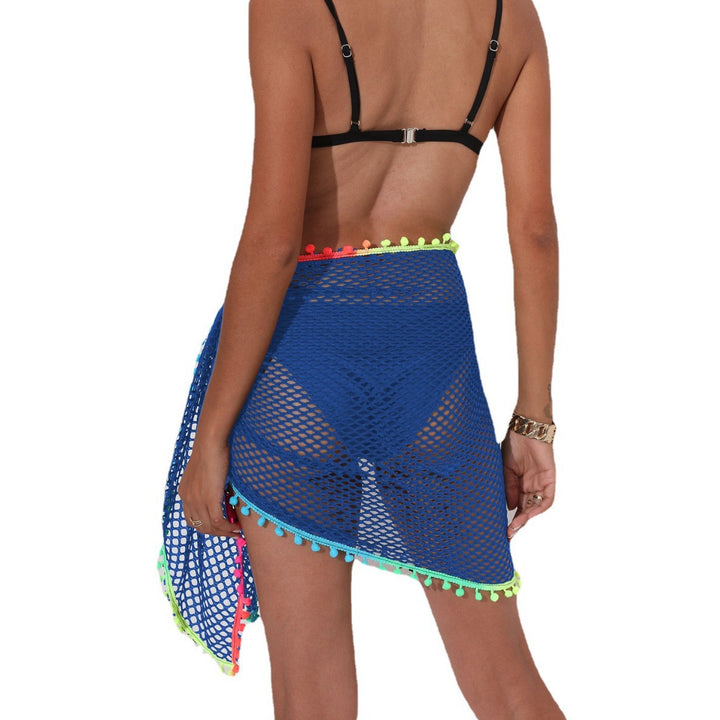 Ladies Airy Crochet Beach Cover-Up with Colorful Pom-Pom Trim Mune Fashion