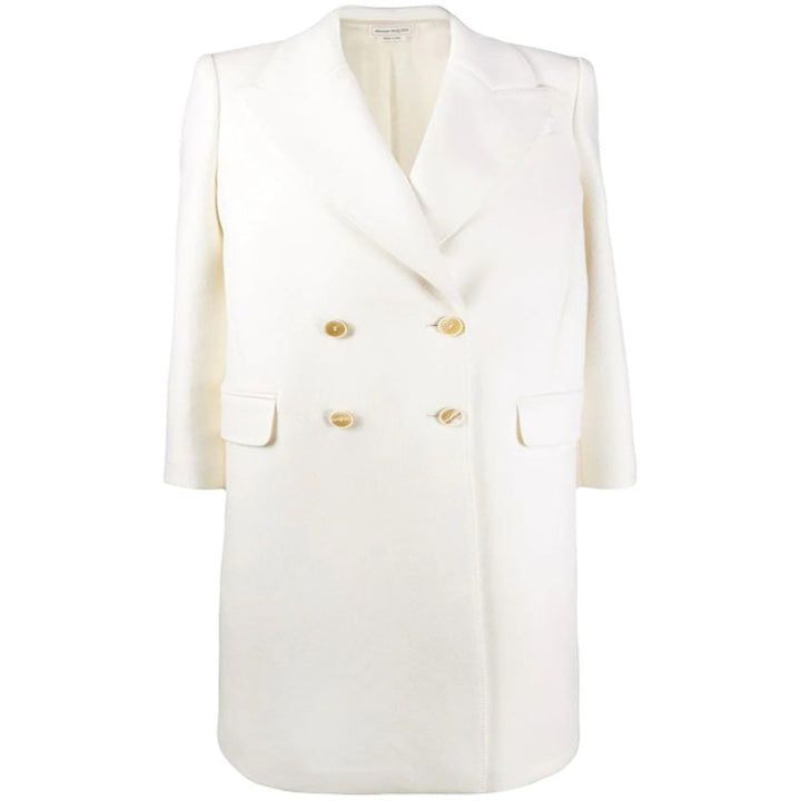 Women Slim Double-Breasted Wool Blend Long Coat with Shawl Collar, Gold Button Detail and Flap Pockets Mune Fashion