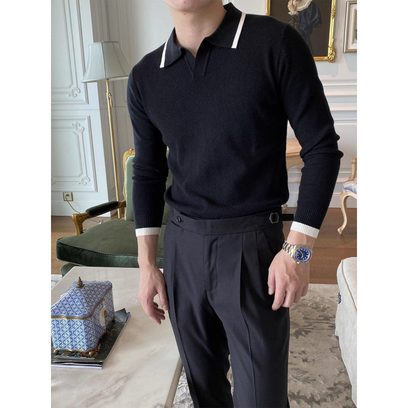 Men's Fashion Knit Sweater with Polo Collar Mune Fashion
