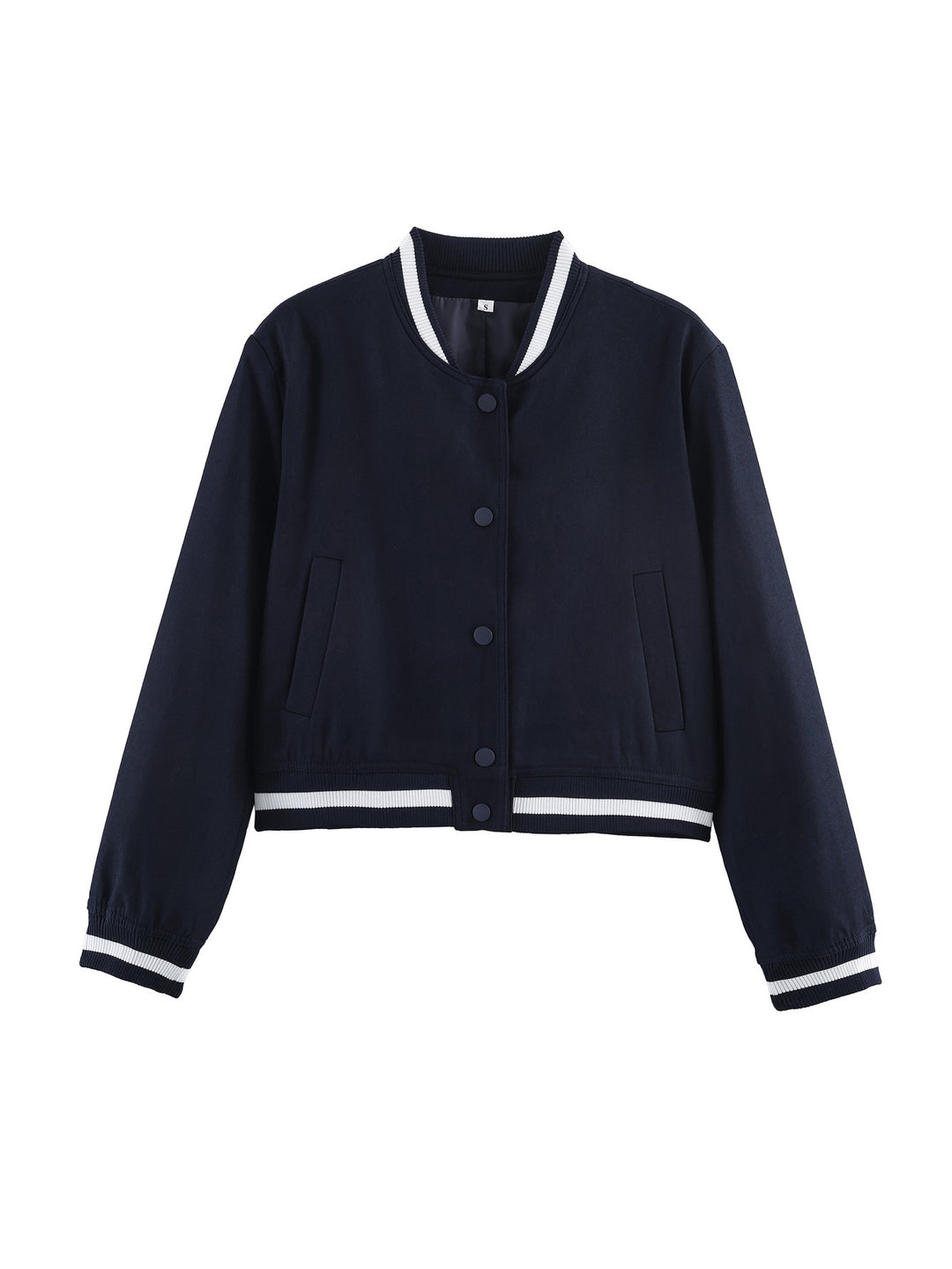 Women's varsity bomber jacket in cropped boxy cut with striped ribbed cuffs Mune Fashion