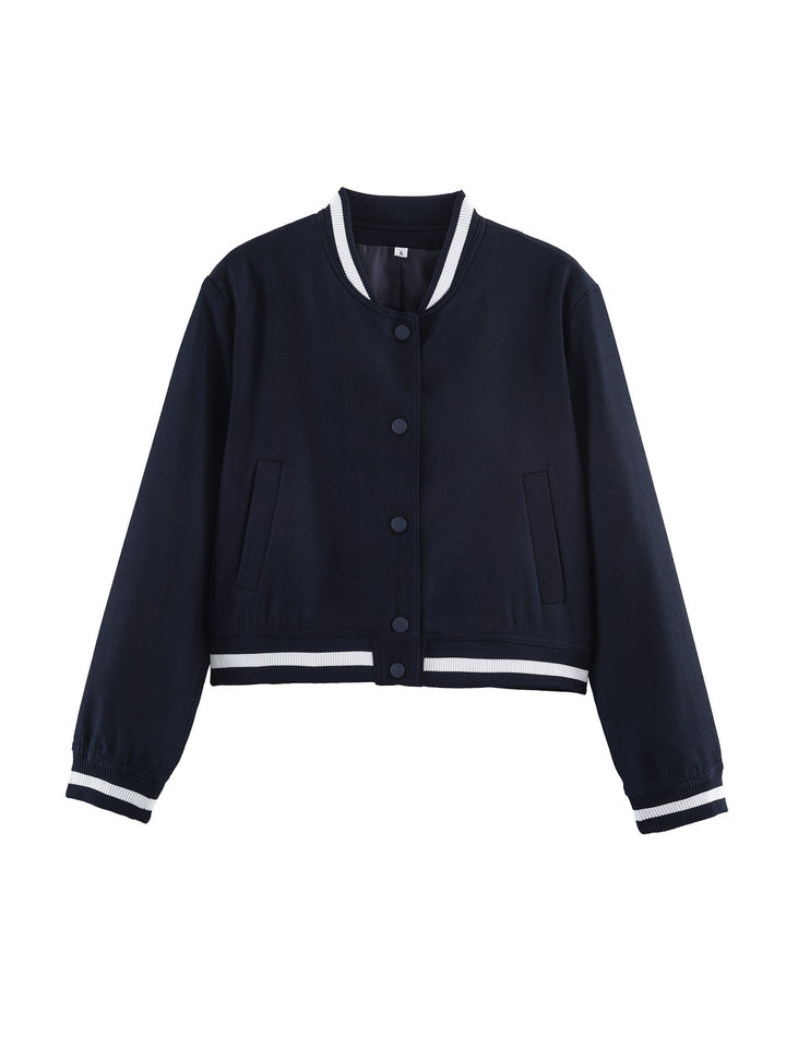 Women's varsity bomber jacket in cropped boxy cut with striped ribbed cuffs Mune Fashion