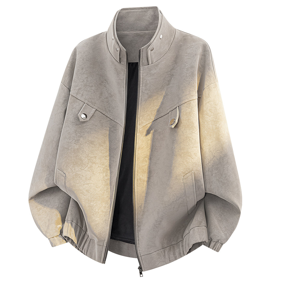 Men's Oversized Velvet-Optic Bomber Jacket with High Stand-Up Collar, Asymmetrical Chest Yoke & Elastic Hem Mune Fashion