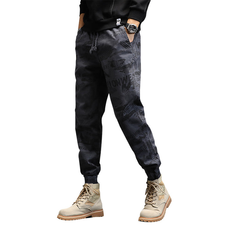 Herren Camouflage-Joggerhose mit Tunnelzug, elastischen Bündchen und Statement-Prints Mune Fashion