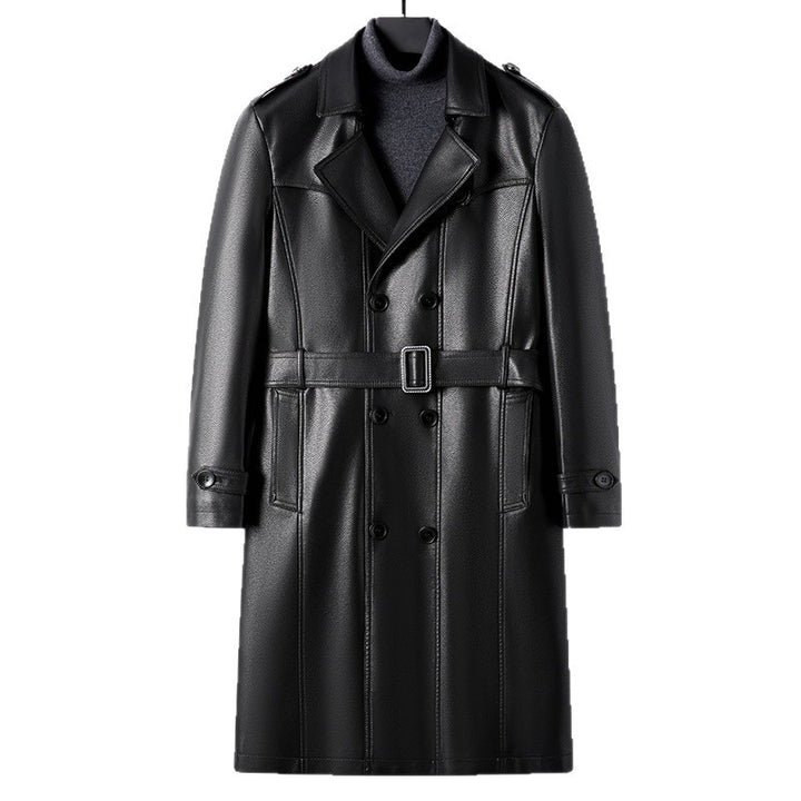 Men's Modern Faux Leather Trench Coat Mune Fashion