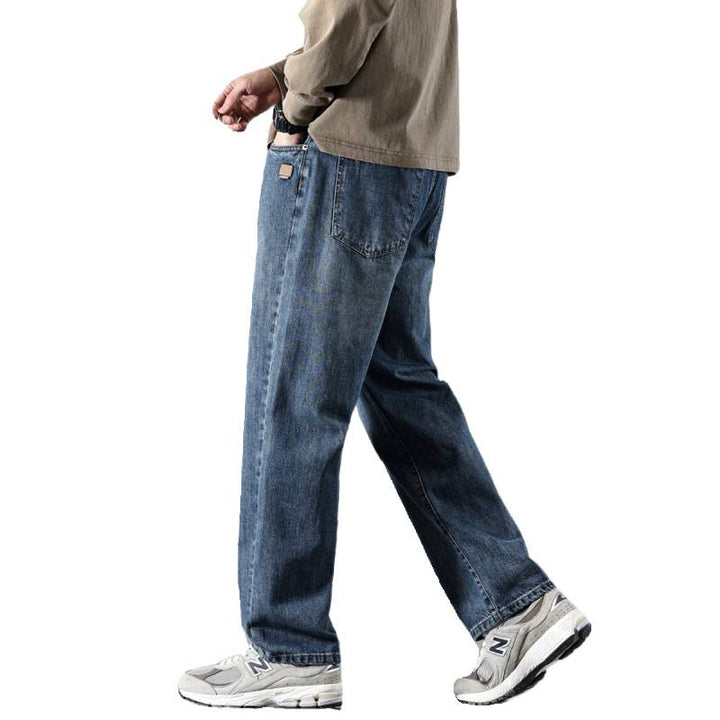 Men's Wide Straight-Leg Denim Jeans with Vintage Wash and Loose Fit Mune Fashion
