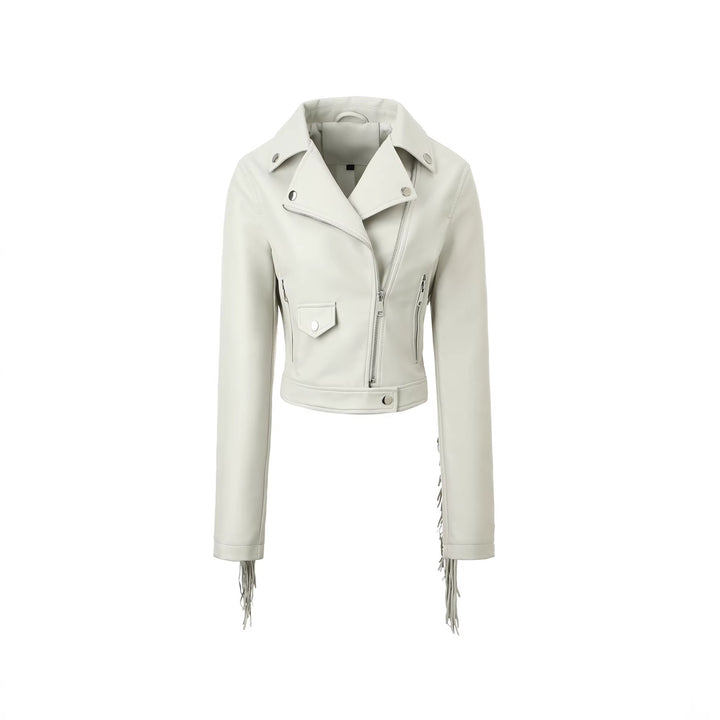 Women Cropped Biker Jacket with Fringe Mune Fashion