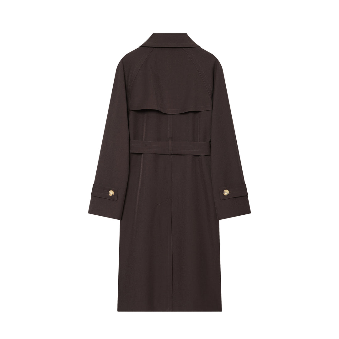 Women's elegant utility trench with wide lapels, belt tie and patch pockets Mune Fashion