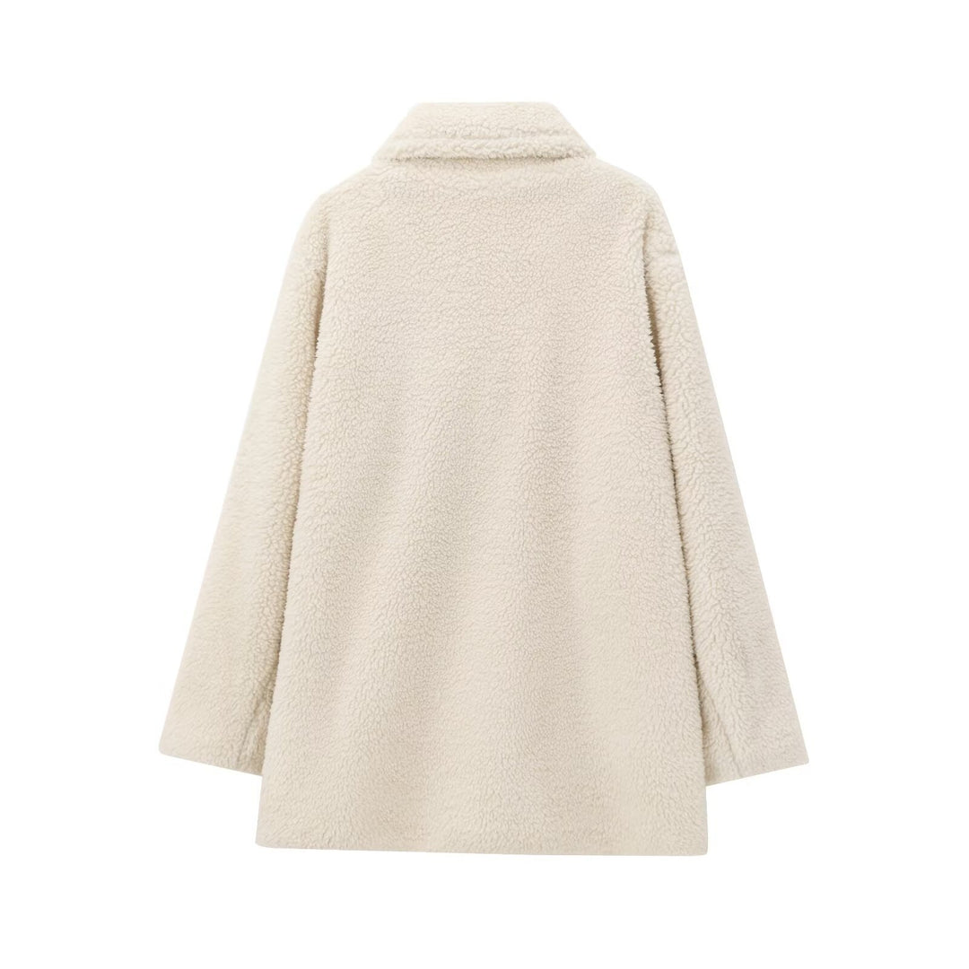 Women's Oversize Teddy Coat made of Faux Fur with Notched Collar and Boxy Silhouette Mune Fashion