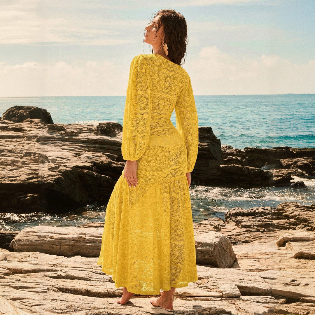 Women’s maxi dress with deep V-neck and wide sleeve Mune Fashion