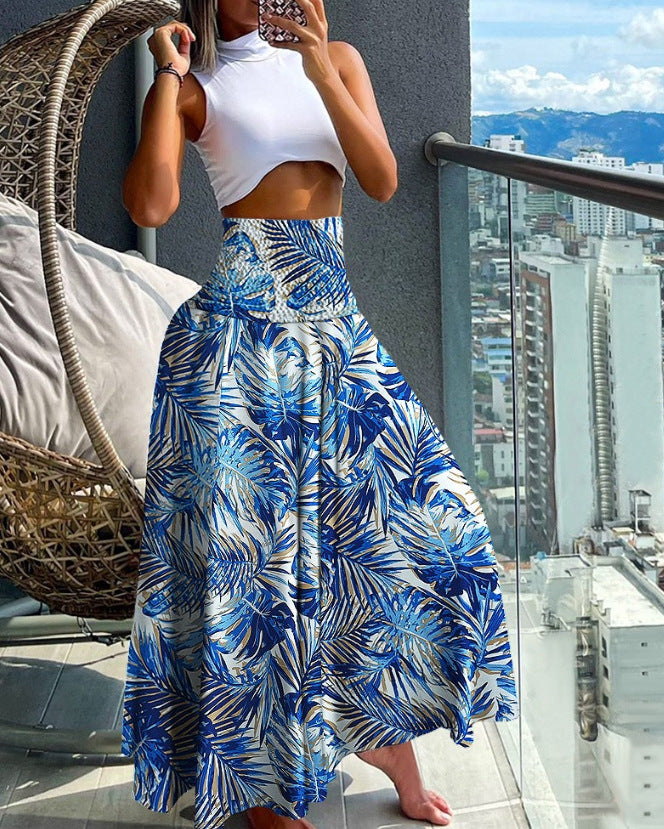 Women’s Maxi Skirt with High Smock Waist and Wide Boho Print Mune Fashion