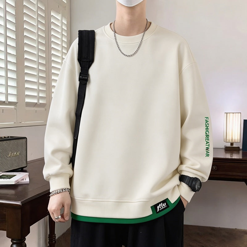 Men's Oversized sweatshirt with contrasting sleeves, round neck & label patch Mune Fashion