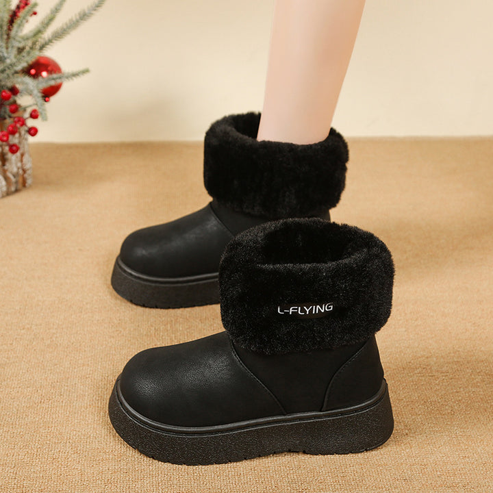 Women's Fleece-Lined Platform Ankle Boots with Cozy Faux Fur Cuffs