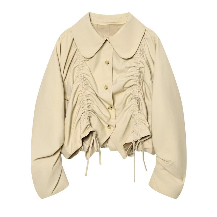 Women's short jacket with gathered front, drawstring, and large round collar Mune Fashion