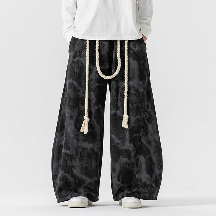 Unisex wide batik harem pants with decorative drawstring and deep crotch Mune Fashion