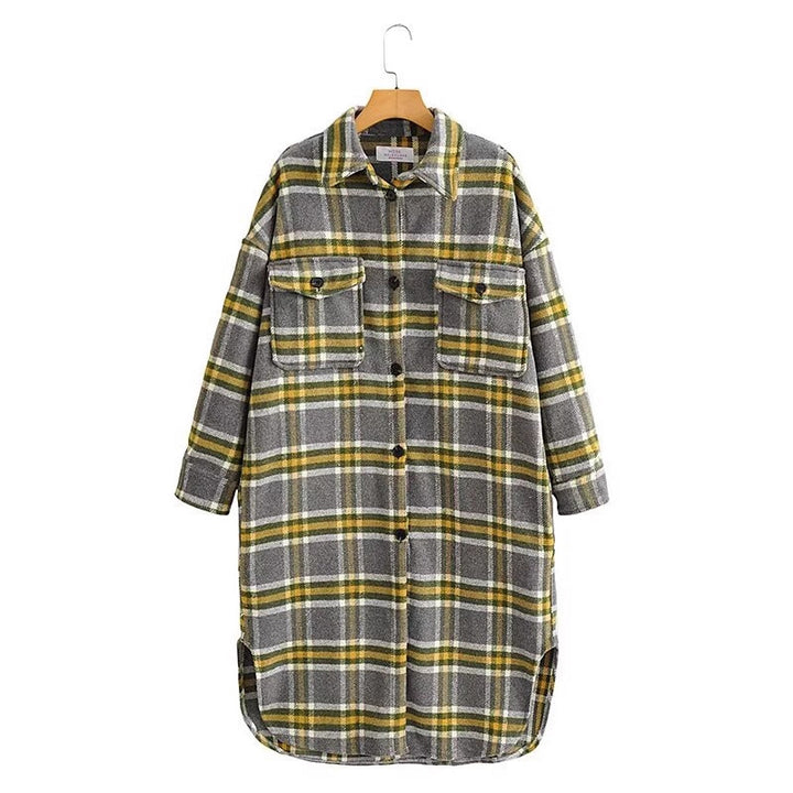 Women's Oversize Check Shirt Jacket in Longline Cut with Patch Chest Pockets Mune Fashion