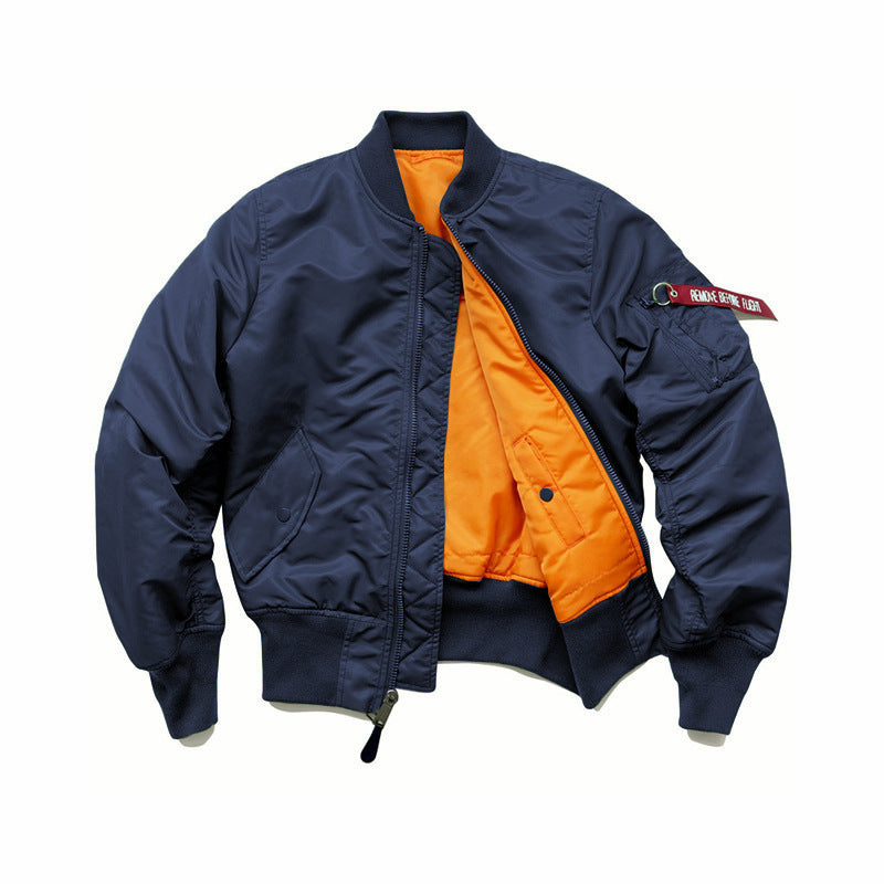 Men's flight bomber jacket with contrasting inner lining, utility arm pocket, and ribbed cuffs Mune Fashion
