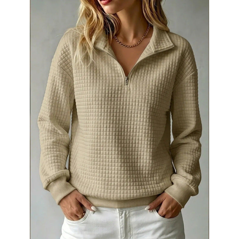 Women’s quilted sweatshirt with half zipper and tile structure Mune Fashion