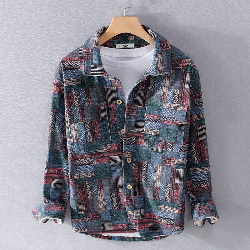 Men's Overshirt in Patchwork Look with Applied Chest Pockets Mune Fashion