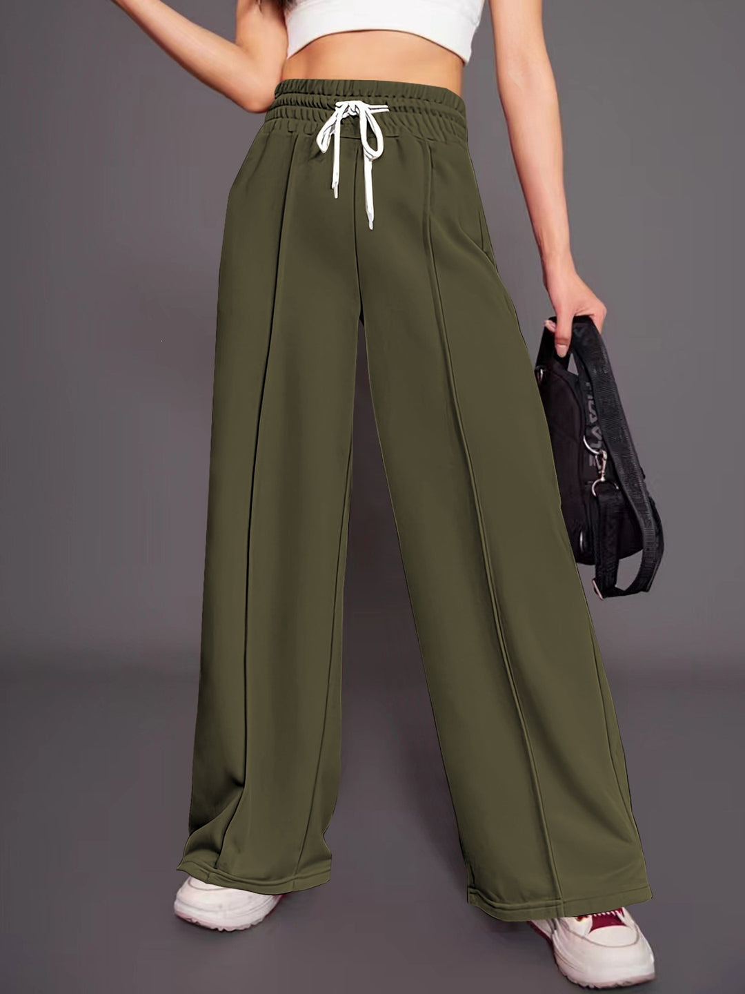 Women's wide High-Waist Palazzo jogging pants with drawstring and crease Mune Fashion