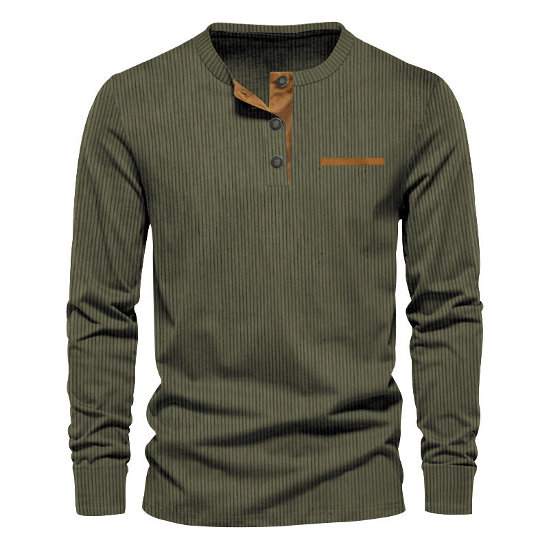 Men's ribbed Henley long sleeve shirt made of cotton blend fitted Mune Fashion