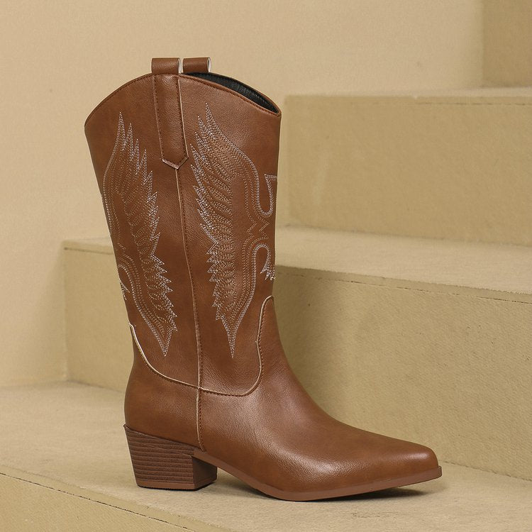 Women's Western boots with pointed toe and mid-high block heel Mune Fashion