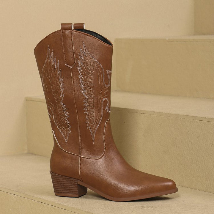 Women's Western boots with pointed toe and mid-high block heel Mune Fashion