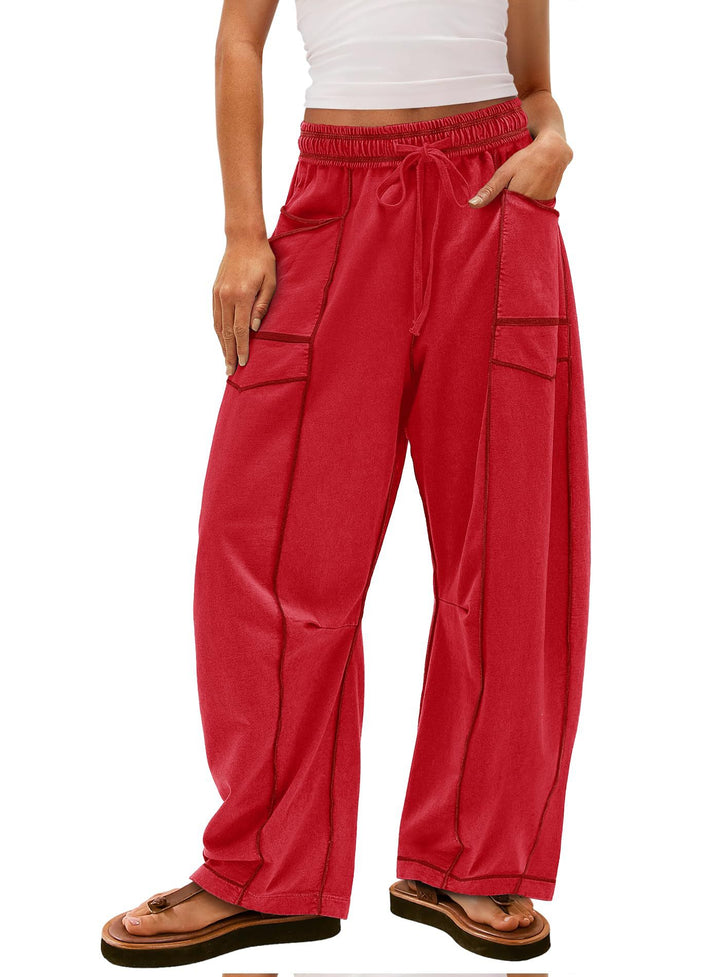 Women wide cargo lounge pants with elastic waistband and contrast seams Mune Fashion