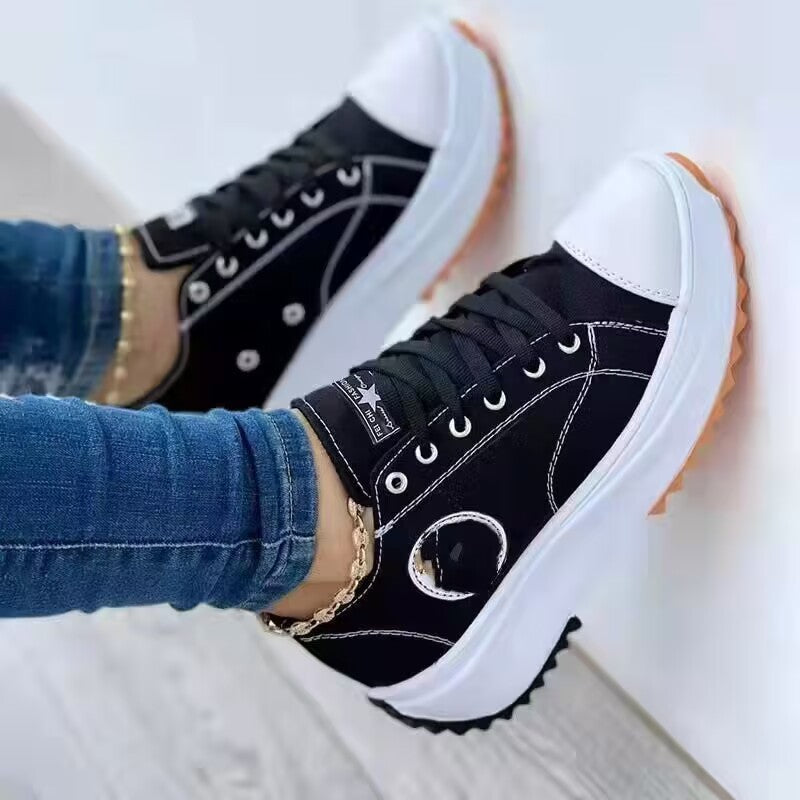 Women's Platform Canvas Sneakers with Reinforced Toe Cap, Textured Rubber Sole and Padded Shaft Mune Fashion